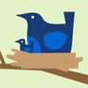 Illustration d’un oiseau perché dans un nid, à côté d'un oisillon.