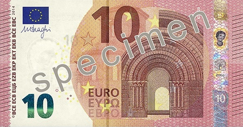 Specimen du nouveau billet de 10euros (recto)