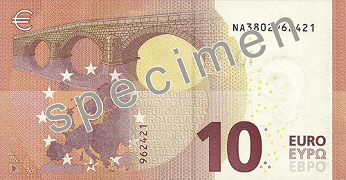 Specimen du nouveau billet de 10euros (verso)