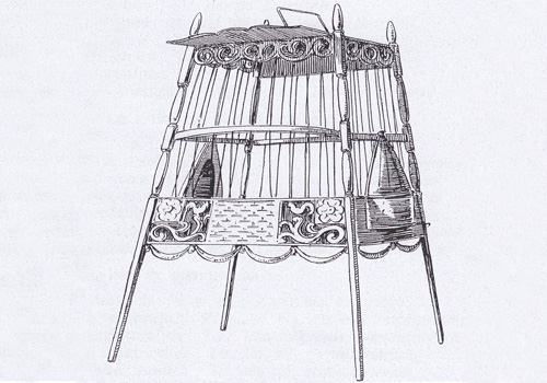 « Cage d’honneur » décernée en prix à l’occasion d’un concours de pinsons aveugles (Musée de la Vie wallonne).